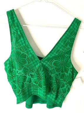 aerie Green Floral Lace Longline Bralette Crop Top NWT